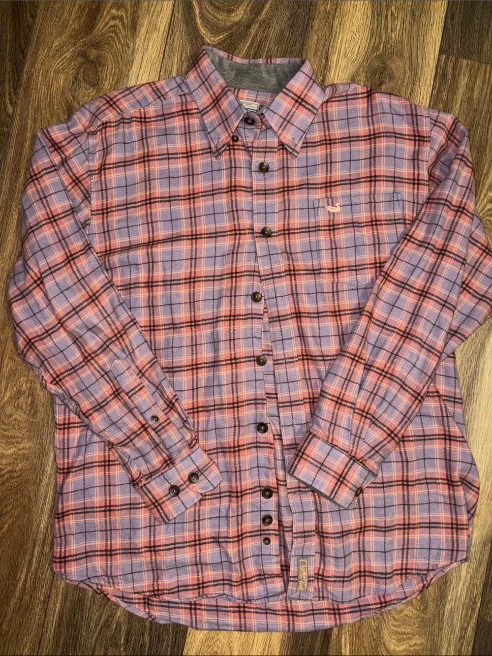 Fleece Plaid Button-Down Shirt in Lavender and Coral